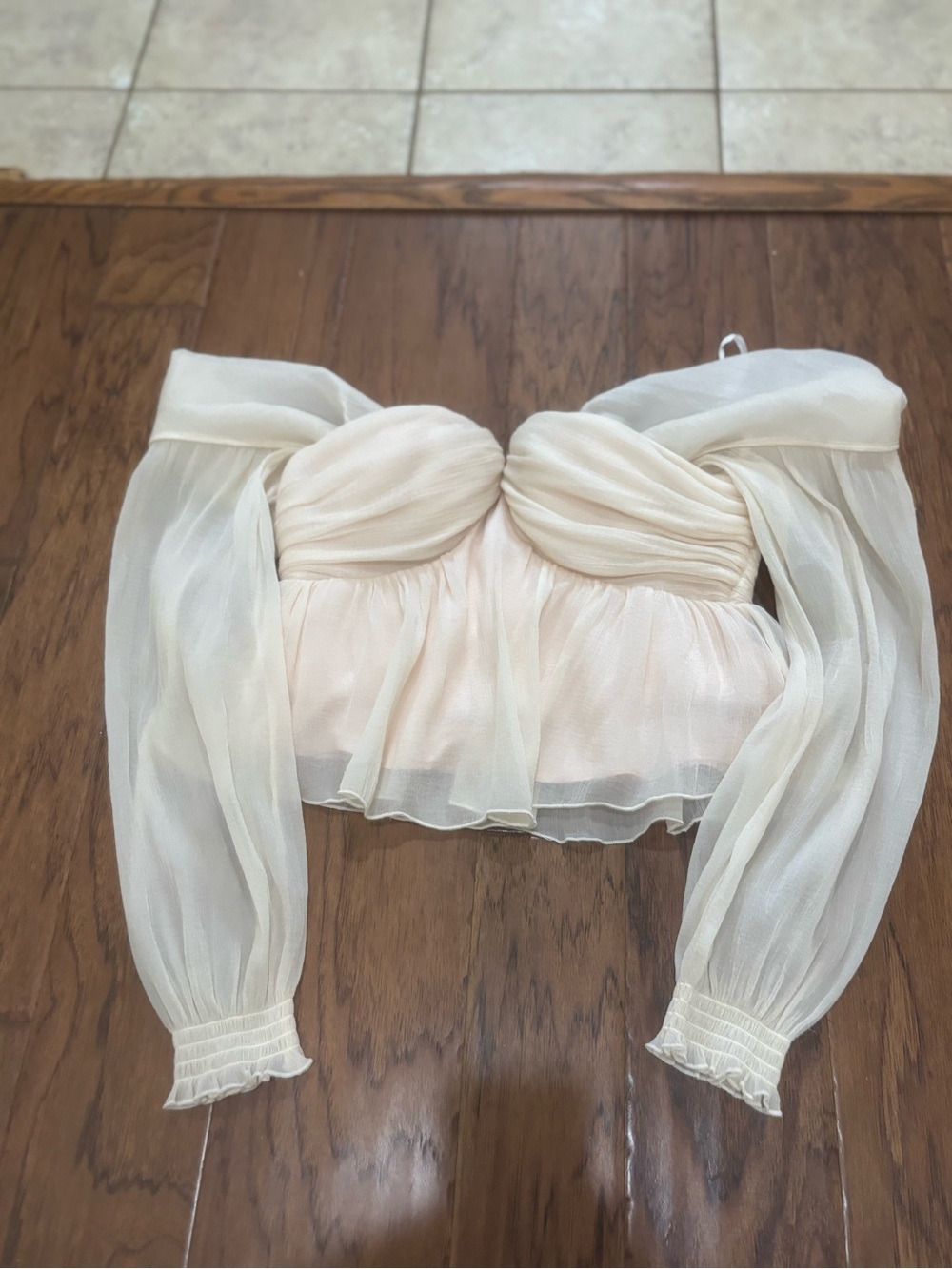 House of Harlow 1960 Sheer Puff Sleeve Corset Peplum Top Small Revolve - Picture 1 of 12